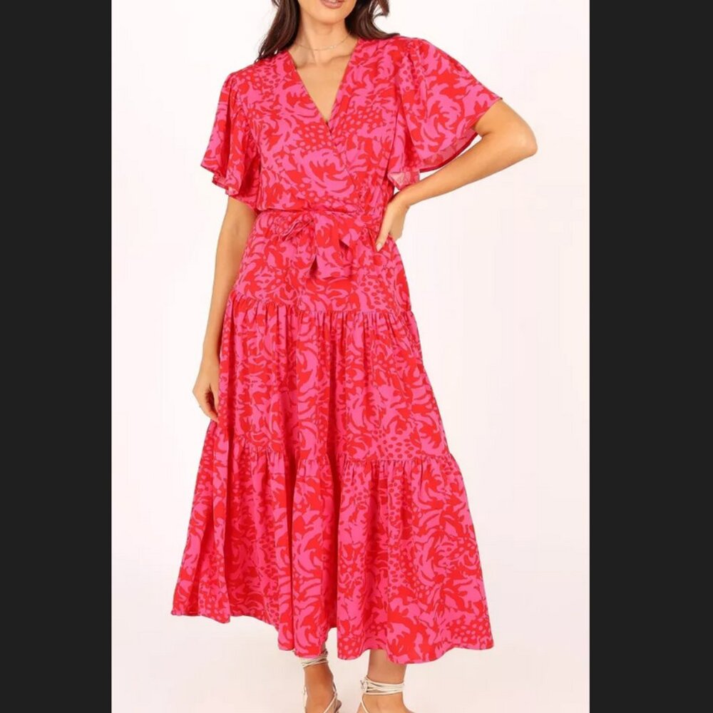 Petal + Pup Red and Pink floral midi length dress Size S (small) New with Tags